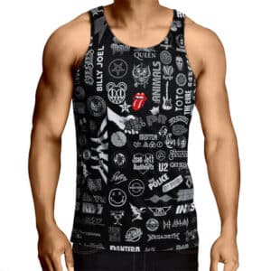 Classic Rock Bands Logo Collage Black Tank Top