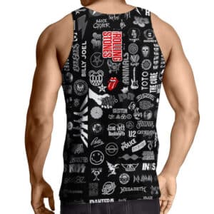 Classic Rock Bands Logo Collage Black Tank Top