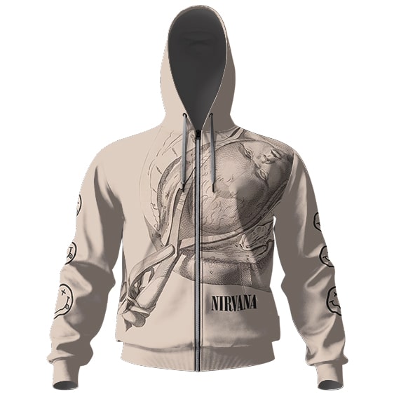 Iconic Nirvana Artwork Design Beige Zip Hoodie