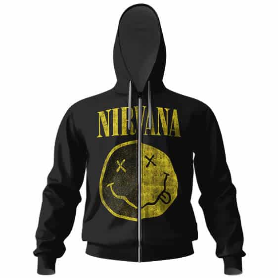 Iconic Nirvana Smiley Logo Black Zip Hoodie