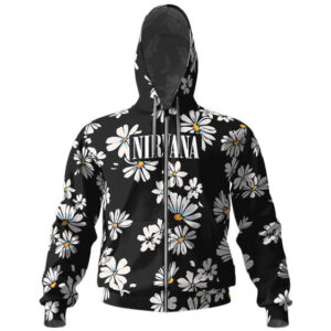 Nirvana Daisy Floral Design Black Zip Hoodie