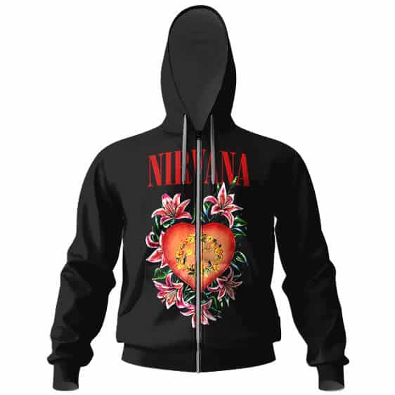 Nirvana Heart And Flower Design Zipper Hoodie