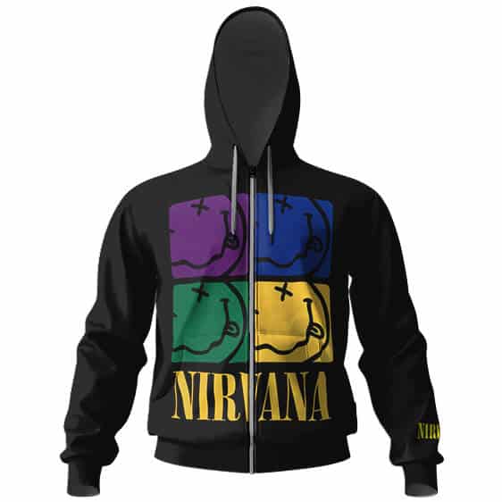Nirvana Multicolor Smiley Symbol Zipper Hoodie