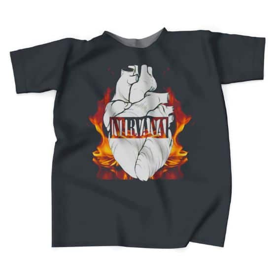 Rock Band Nirvana Flame Heart Artwork Shirt
