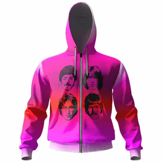 The Beatles Head Art Retro Pink Zipper Hoodie