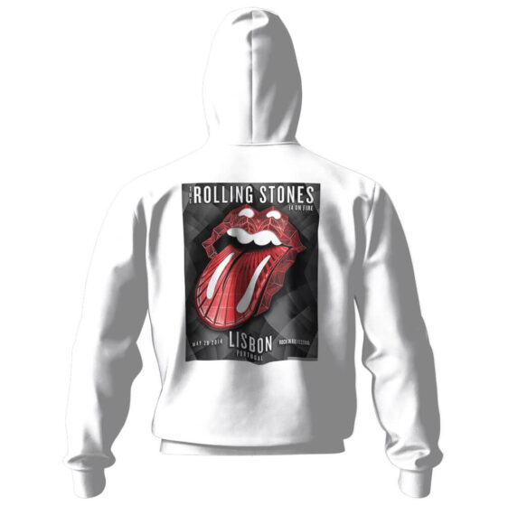 The Rolling Stones 14 on Fire White Zipper Hoodie