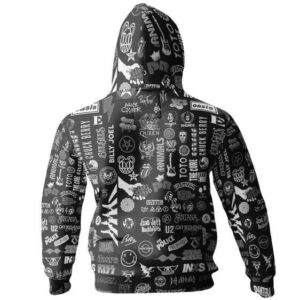 Classic Rock Bands Icons Collage Black Hoodie