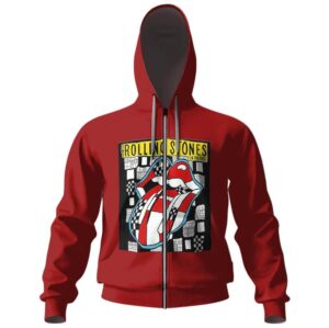 The Rolling Stones 14 on Fire Red Zip-up Hoodie