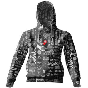 Classic Rock Bands Icons Collage Black Hoodie