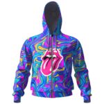 Stones Vibrant Psychedelic Swirl Zipper Hoodie