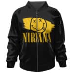 Iconic Rock Group Nirvana Smiley Logo Black Bomber Jacket