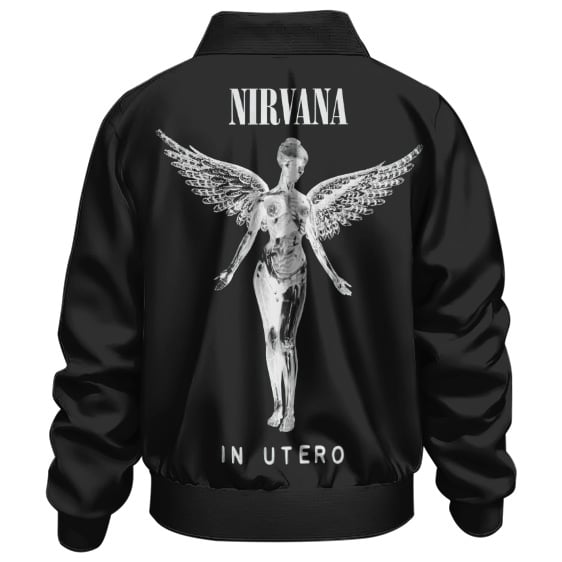 In Utero Angel Women Nirvana Logo Black Bomber Jacket - back