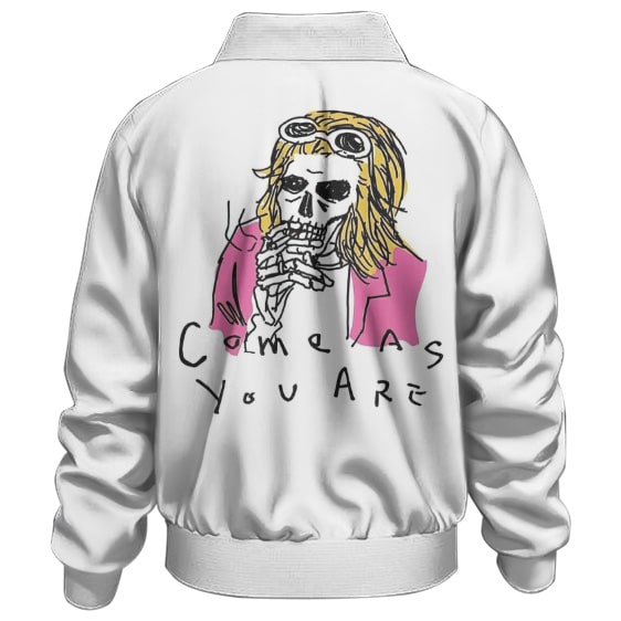 Kurt Cobain Come As You Are Skull Logo White Bomber Jacket