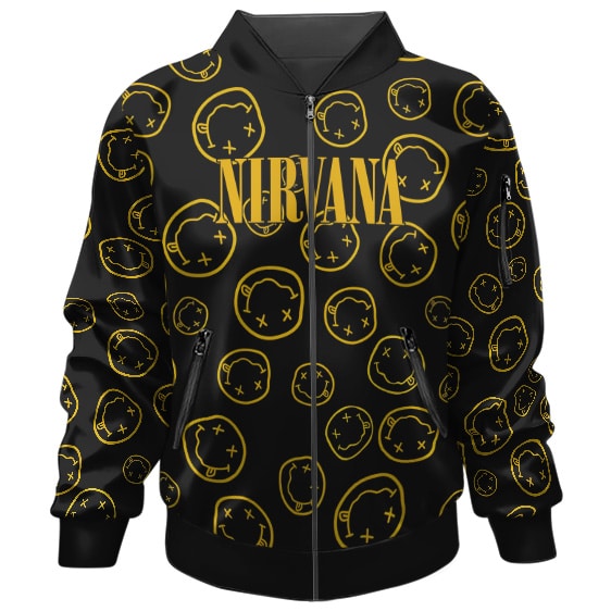Nirvana Iconic Smiley Face Logo Pattern Bomber Jacket