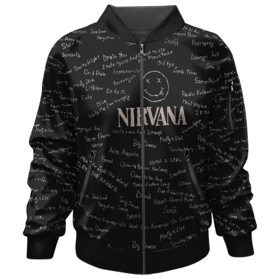 Nirvana Song Lyrics Typography Art Bomber Jacket