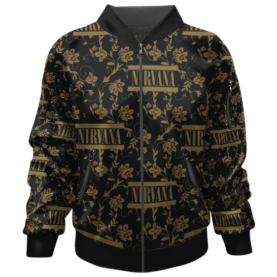 Rock Band Nirvana Gold Floral Pattern Art Bomber Jacket