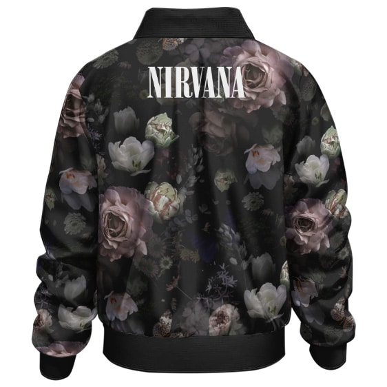 Rock Band Nirvana Smiley Logo Rose Pattern Bomber Jacket