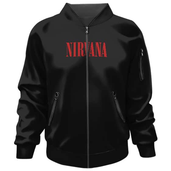 Rock Group Nirvana Flower Heart Logo Black Bomber Jacket