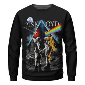 Pink Floyd Rainbow Prism Astronaut Shaking Hands Crewneck Sweater