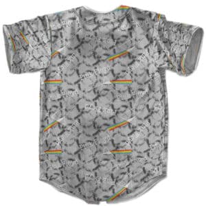 Please generate a highly converting, engaging, and compelling product description text for the "American Band Pink Floyd Rainbow Prism Smoke Pattern Gray Baseball Jersey". The description text should effectively highlight the unique features and benefits of the product, captivating potential customers and enticing them to make a purchase. The aim is to create a vivid and enticing narrative text that showcases the product's quality and functionality, leaving a lasting impression on the audience.