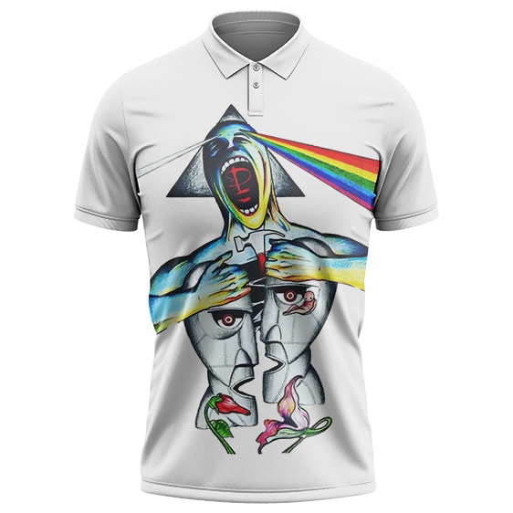 Pink Floyd Division Bell Screaming Man Rainbow Art White Polo Tee