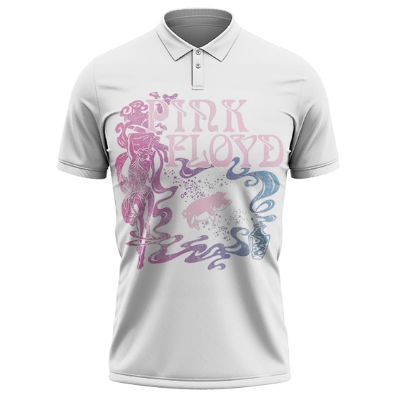 Pink Floyd Floating Pig Dusty Logo Art White Polo Shirt