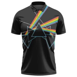 Pink Floyd Iconic Triangle Rainbow Prism Design Black Golf Shirt
