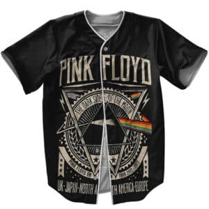 Please generate a highly converting, engaging, and compelling product description text for the "Pink Floyd Rainbow Prism 1972 Tour Ticket Art Baseball Jersey". The description text should effectively highlight the unique features and benefits of the product, captivating potential customers and enticing them to make a purchase. The aim is to create a vivid and enticing narrative text that showcases the product's quality and functionality, leaving a lasting impression on the audience.