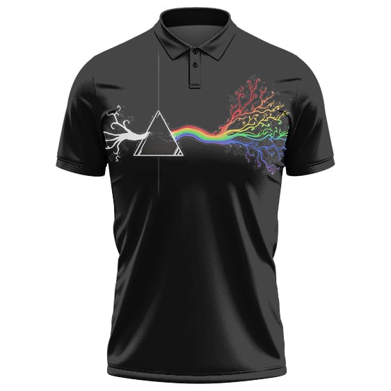 Pink Floyd Rainbow Prism Tree Logo Art Black Polo Shirt
