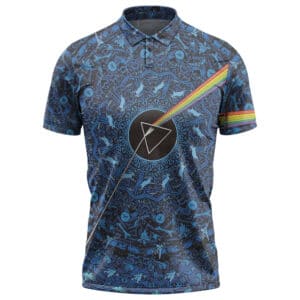 Pink Floyd Rainbow Prism Trippy Blue Icon Pattern Polo Shirt