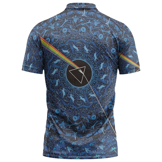 Pink Floyd Rainbow Prism Trippy Blue Icon Pattern Polo Shirt