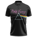Rock Band Pink Floyd Rainbow Light Prism Art Black Polo Tee