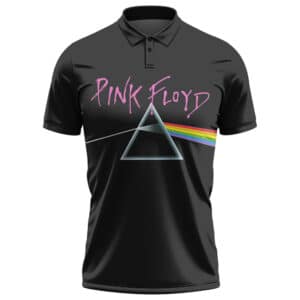 Rock Band Pink Floyd Rainbow Light Prism Art Black Polo Tee