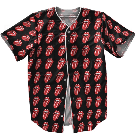 Dope The Rolling Stones Tongue Icon Pattern Black Red Baseball Jersey