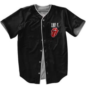 Like A Rolling Stone Minimalist Tongue Logo Black Baseball Jersey
