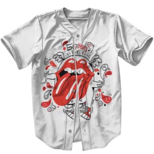 The Rolling Stones 50 Years Doodle Art White Baseball Jersey
