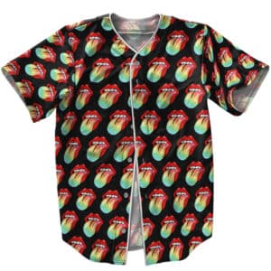 The Rolling Stones Gradient Color Tongue Logo Pattern Baseball Jersey