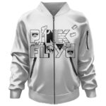 Pink Floyd Name Logo Icons Typographic Art White Bomber Jacket
