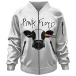 Pink Floyd Rainbow Prism Cow’s Head Logo White Bomber Jacket