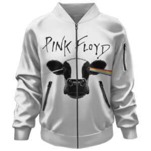 Pink Floyd Rainbow Prism Cow’s Head Logo White Bomber Jacket