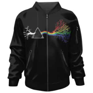 Pink Floyd Rainbow Prism Tree Minimalist Logo Black Bomber Jacket