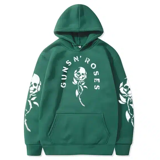 Classic Guns N' Roses Skull & Rose Sleeve Green Unisex Hoodie