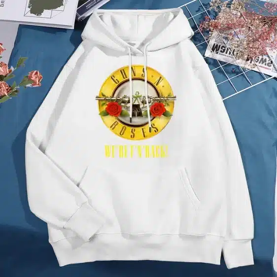 Classic Guns N' Roses We're F'N Back! Logo White Unisex Hoodie