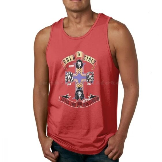 Gold N' Girls Guns N' Roses Gothic Cross Head Red Men's Tank Top