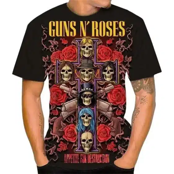 Guns N' Roses Appetite for Destruction Skull Roses Men's T-Shirt