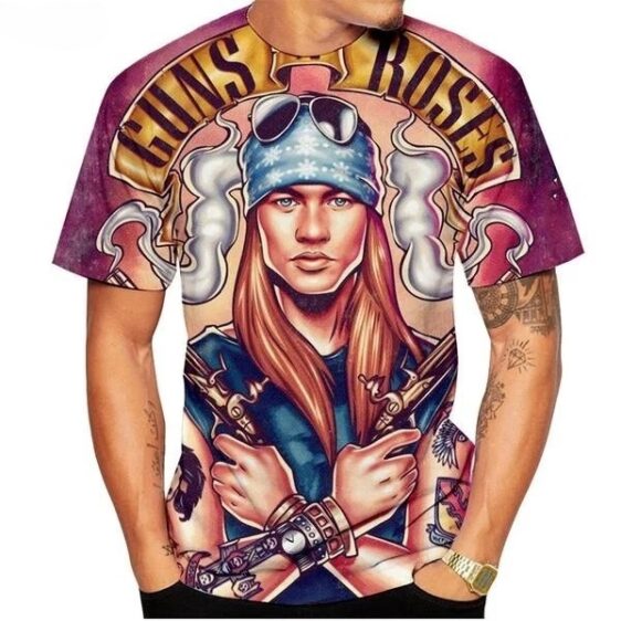 Guns N' Roses Axl Rose Cartoon Tribute Purple Graphic Men's T-Shirt