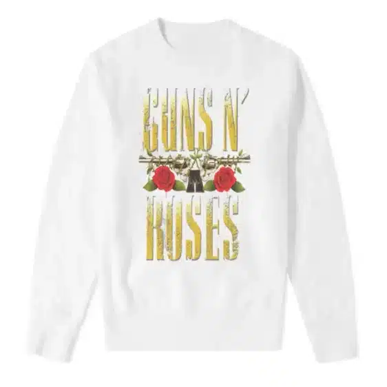 Guns N' Roses Distressed Yellow Logo White Uninsex Sweatshirt