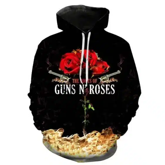 Guns N' Roses Flaming Roses Graphic Black Unisex Hoodie