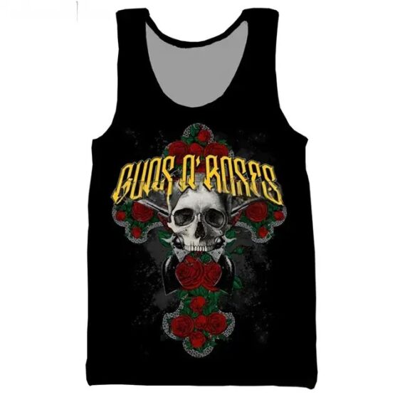 Guns N' Roses Gothic Skull Floral Roses Black Unisex Tank Top