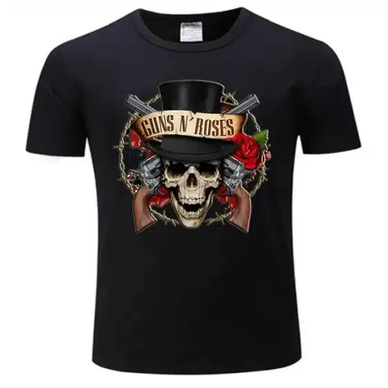 Guns N' Roses Gray Skull & Guns Ring Thorns Logo Unisex T-Shirt